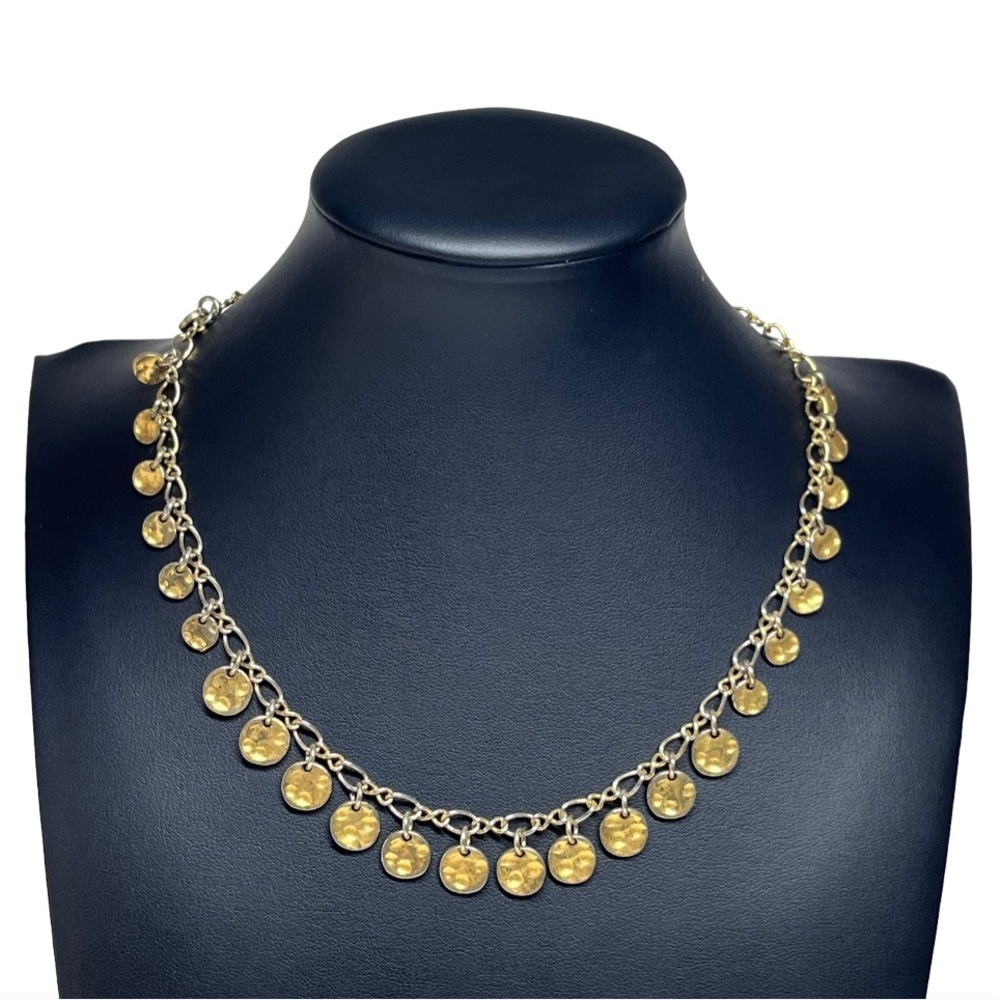 Golden Circle Charm Fringe Choker Necklace 16-19"